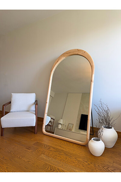 EFFE YAPI DEKOR DOĞAL AHŞAP ÇERÇEVELİ 180X100 CM ( NATUREL ) OVAL AYAKLI BOY AYNASI