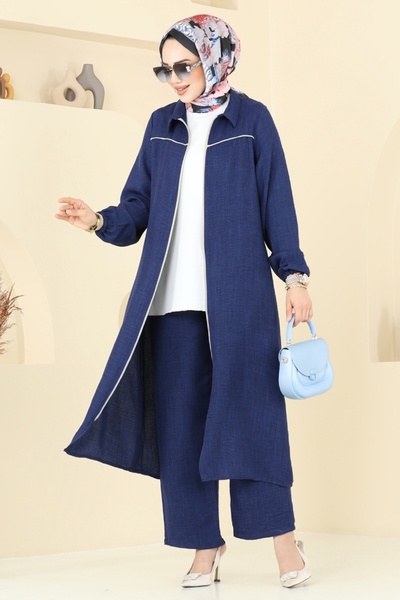 ModaMerve Front Zipper Suit 818Ozn1046-Ms Navy