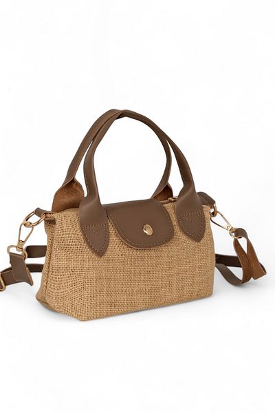 PowerSpeed Women's Mink Mini Size Strap Straw Hand and Crossbody Bag
