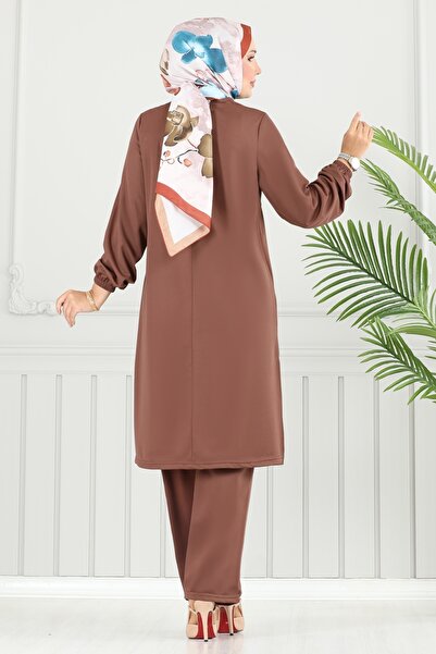 ModaMerve Önü Taşlı Dabıl Takım 429DVL817-MS Kahve