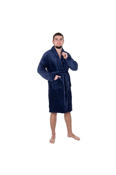 SERSIMO Men's knee-length bathrobe, size XXL, navy blue
