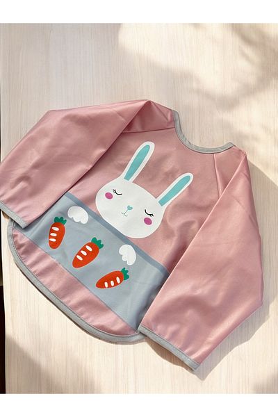 BETSY STUDIO Rabbit Patterned Liquid Proof Sleeves Food & Activity Bib (6-18 Months)