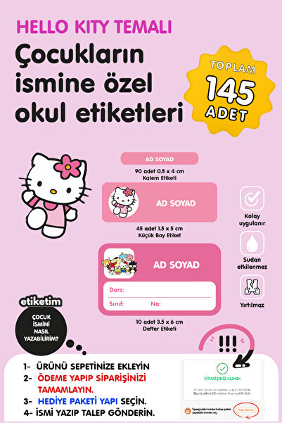 ETİKETİM HELLOKITY Temalı İsme Özel Okul Etiketi