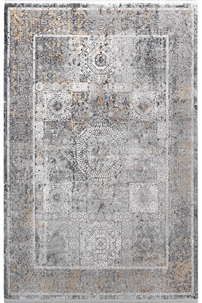 Karmen Halı VG007Z Koyu Gri Çerçeveli Klasik Desen Modern Renk Tarak Viskon S...