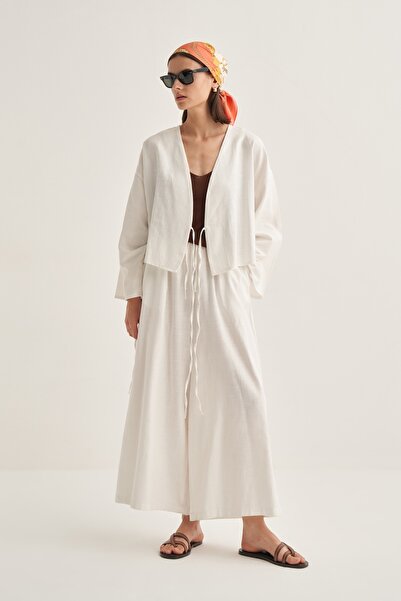 EBU Prive Women's Organic Cotton Short Kimono Ecru