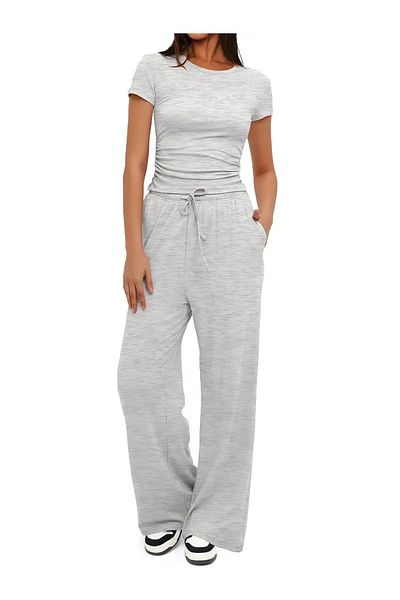 ELF MODA Women's Seasonal Loose Wide Leg High Waist Sweatpants-Asel01