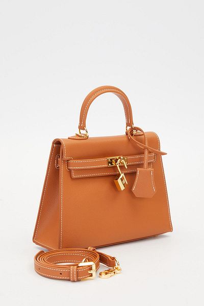 Levidor Brown Square Stripe Detailed Handbag