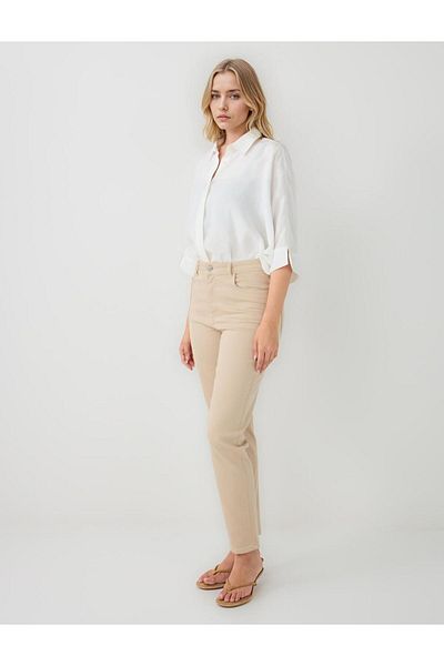 Jimmy Key Beige High Waist Regular Leg Woven Trousers