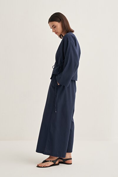 EBU Prive Women's Organic Cotton Short Kimono Navy Blue