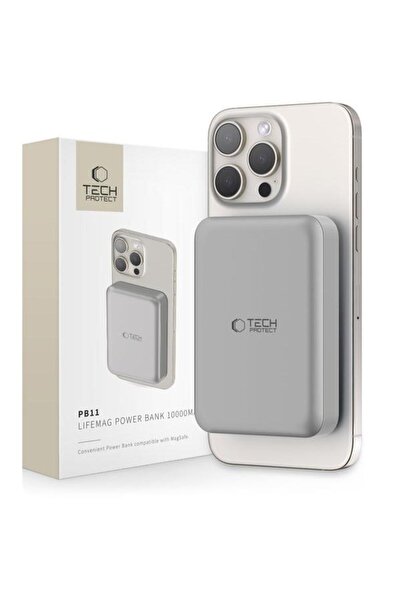 Tech-Protect Baterie externă wireless PB11 LifeMag, 10000mAh, 15W, PD + FQI, 1 x Qi - 1 x USB-C (Gri)
