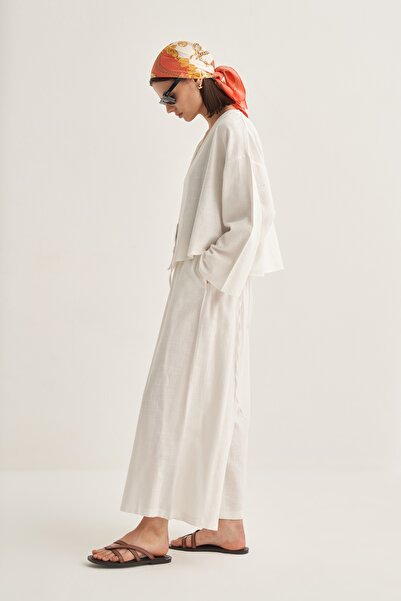 EBU Prive Women's Organic Cotton Short Kimono Ecru