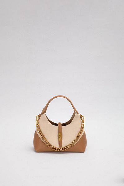 Levidor Cream-Camel Gold Chain Accessory Handbag