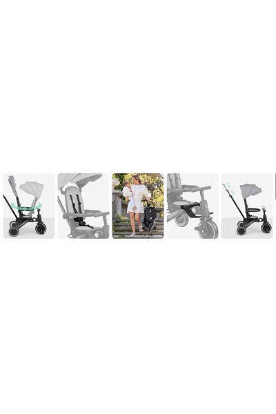 Kikka Boo 8in1 Tricycle for Children KikkaBoo Trix 2 Gray Ultra-Foldable, from 10 months to 22kg, Aluminum Frame