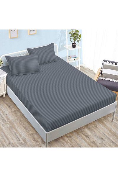 Pucioasa Bed cover with 2 pillowcases in anthracite polycotton damask for mattresses 160x200 and 180x200