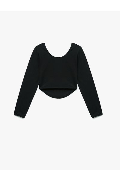 Koton Cotton Long Sleeve Boat Neck Crop T-Shirt
