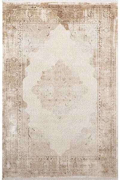 Karmen Halı VG008K Kahve Çerçeveli Göbekli Klasik Desen Modern Renk Tarak Sal...