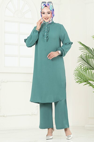 ModaMerve Yandan Yırtmaçlı Tesettür Takım 412DVL817-MS Mint