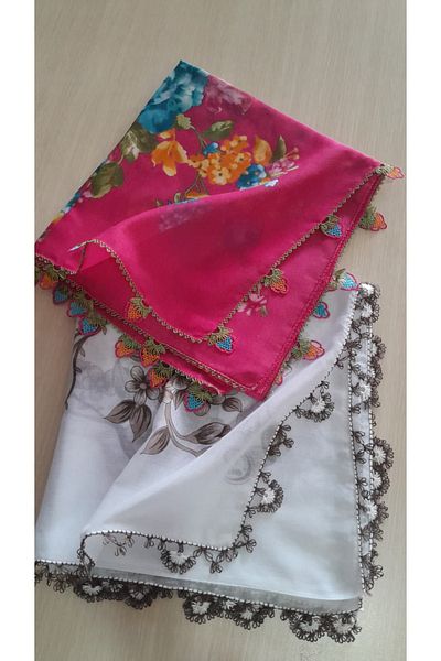 Papatyam 2Pcs Handwork Needlework Writing/2 Edge Embroidered/Needlework Yemeni/Dowry Cheesecloth/100X100/Cenk Writing