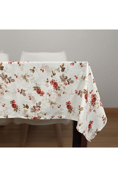 DENISA-DO Teflon-coated cotton tablecloth white with red 140 x 180 cm