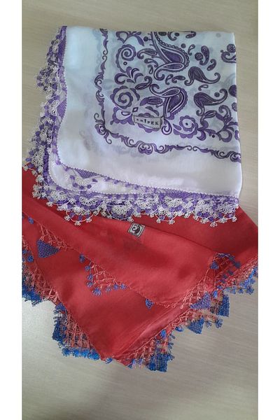 Papatyam 2 Pieces of Handmade Needlework Writing/3 Edges Embroidered/Yemeni Needle Embroidery/Dowry Cheesecloth/100X100/