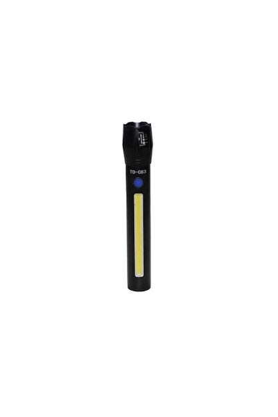 SOHO Lanternă LED, Metal, 2 baterii, Cablu USB, LED lateral Cob 7 W, Negru