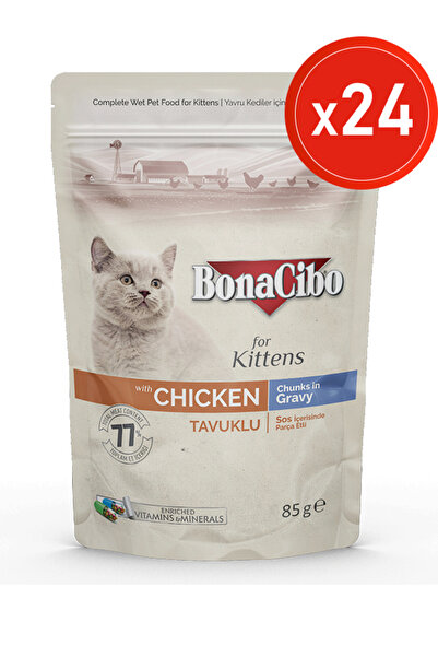 BonaCibo Soslu Tavuklu Pouch Yaş Yavru Kedi Maması, 85 Gr x 24 Adet, Tüm Irkl...