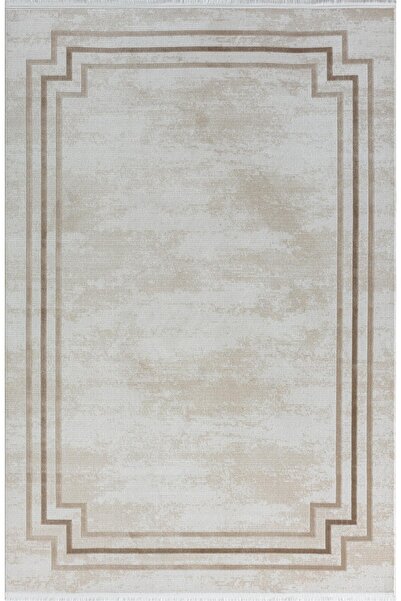 Karmen Halı Merit Mr004a Krem Halı Kahverengi Kenar Çerçeveli Ince Yumuşak Ak...