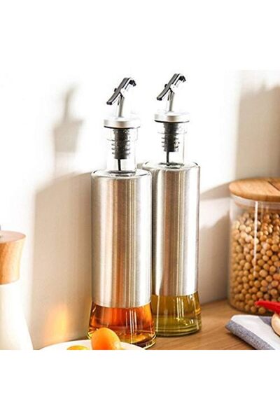 Generic Glass Oil Dispenser Set 300ml + 300ml with Stainless Steel Leakproof Caps