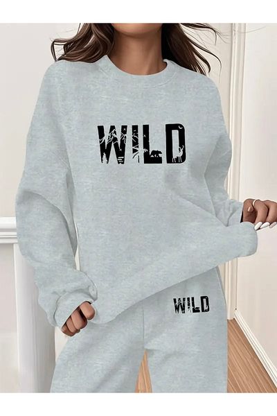 FUFLUNS Wild Printed Oversize Unisex Circle Neck Bottom/Upper Tracksuit Set