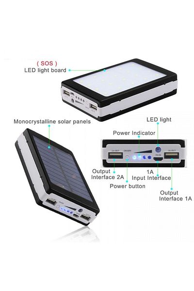 barste Barste external battery, solar panel charging/12v, capacity 20,000 mah, black color