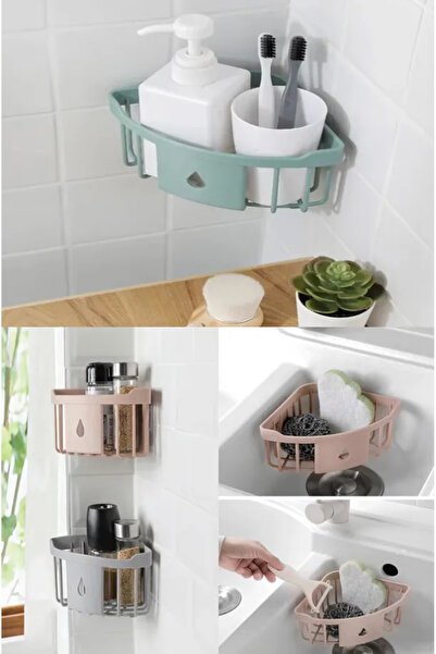 TUMU LIFE Mutfak Banyo Duş Rafı Köşe Duvara Monte Raf Depolama Rafı Organizat...