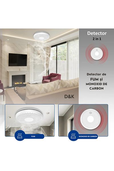 D&K WONDER Smart 2in1 Smoke & Carbon Monoxide Detector WiFi, Smart Life/Tuya, 85dB Alarm, 10 Year Battery