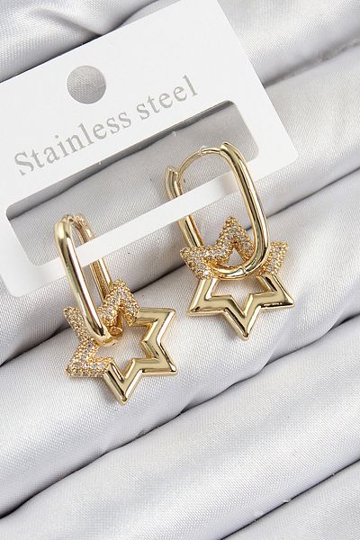 SeyCey.co Brass Zircon Stone Star Model Gold Color Women's Earrings