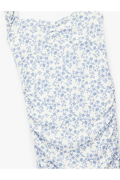 Koton Kalp Yaka Kısa Kollu Sırt Detaylı Çiçekli Yırtmaçlı Slim Fit Maxi Elbise