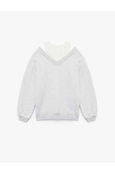Koton Relaxed Cut Double Collar Raised Long Sleeve Sweatshirt