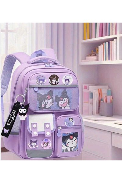 ÇEÇEN HOME Kuromi Badge, Keychain, Large Capacity Bag, Adjustable Strap, Daily-School Backpack