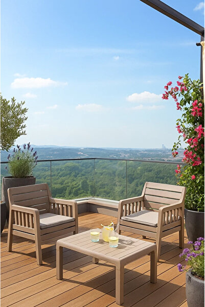 MOBETTO Ada 1+1+S Bahçe Takımı / Balkon - Bahçe - Teras Mobilyası - Cappucino