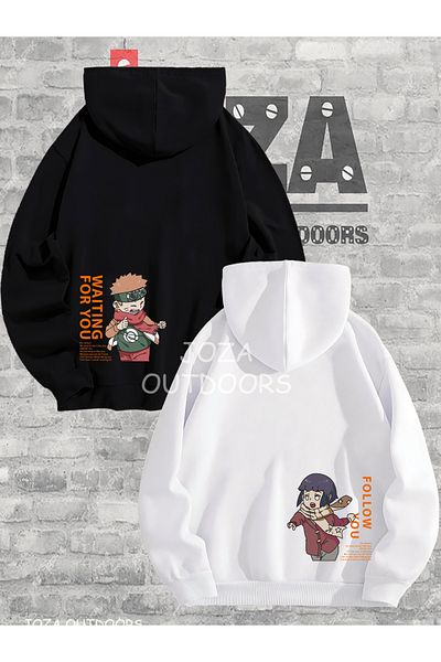 Joza Outdoors Unisex New Hinata Naruto Anime Waist Printed Dear Couple Combination Hooded Sweatshirt Set of 2