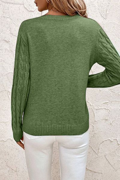 TRQOM Women's Hair Braided V-Neck Mint Knitwear Sweater