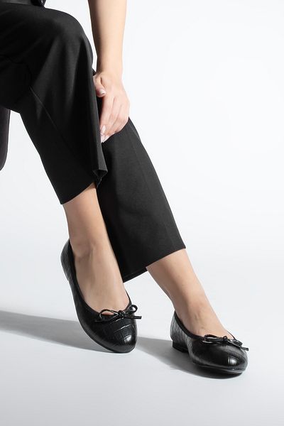 Marjin Women's Round Toe Ballerina Bow Casual Ballerina Lotvin Black Croco
