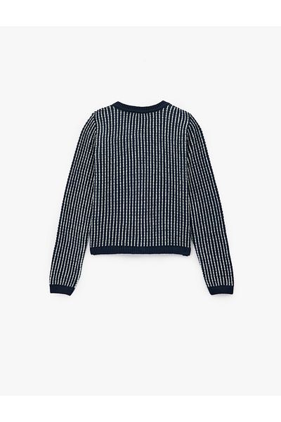 Koton Buttoned Long Sleeve Crew Neck Knitwear Cardigan with Pocket Detail