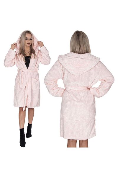 SERSIMO Women's knee-length bathrobe with hood, size S/M, pink