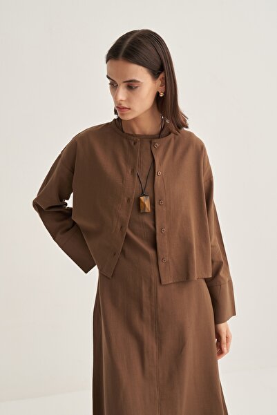 EBU Prive Kadın Organik Pamuk Kolsuz Elbiseli Takım Kahve