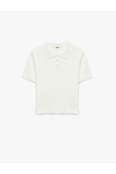 Koton Half Button Short Sleeve Knitwear Polo Neck Sweater