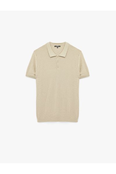 Koton Regular Fit Short Sleeve Cotton Textured Button Polo Neck Knitwear T-Shirt