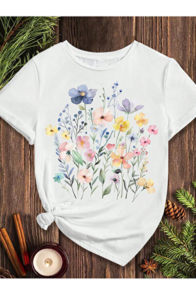 mercoledi تي شيرت نسائي فضفاض كبير الحجم مطبوع عليه زهور Boyfirend