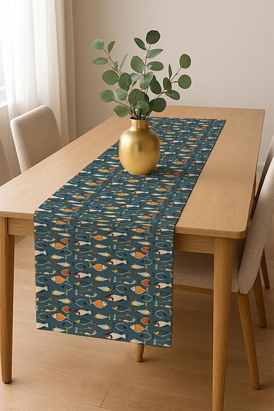 Doruklar Home Collection Digital Printing Cotton Linen Fabric Table Cloth - Runner