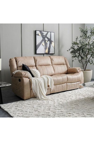 Danube Home Aegon 3 Seater Recliner- Beige L207xW90xH101cm