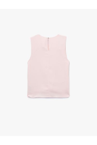 Koton Crepe Fabric Crew Neck Sleeveless Asymmetrical Blouse with Slit Detail
