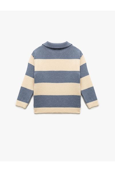 Koton Long Sleeve Striped Polo Collar Knitwear Sweater